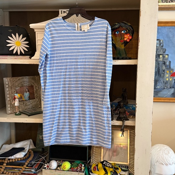 STS blue white striped long sleeve knit shift dress gold zipper Medium M - Picture 3 of 6